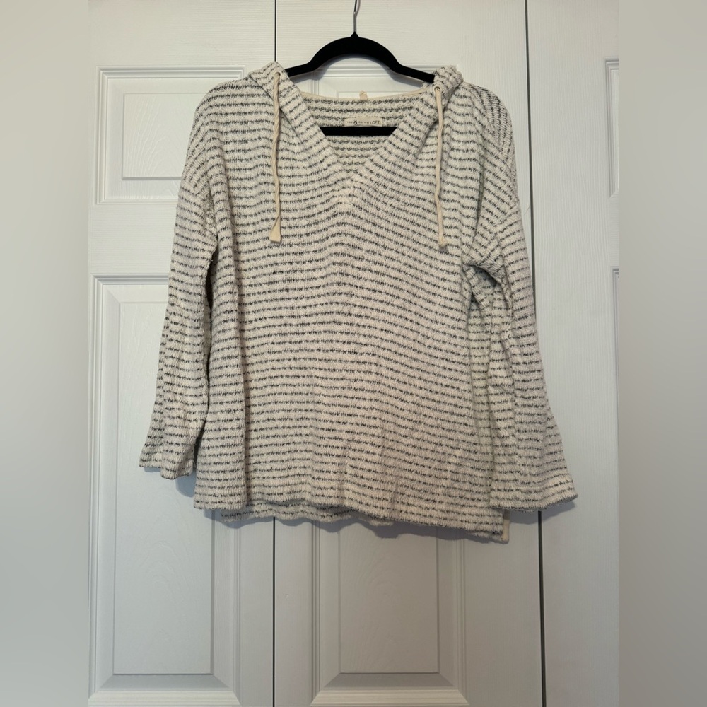 Lou & Grey S white/grey striped v neck cotton blend beach summer hooded pop over